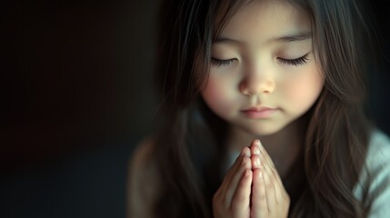 Little Girl Praying with Closed Eyes