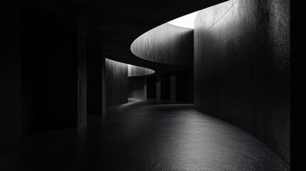 Poster - Curved Concrete Corridor with Skylight