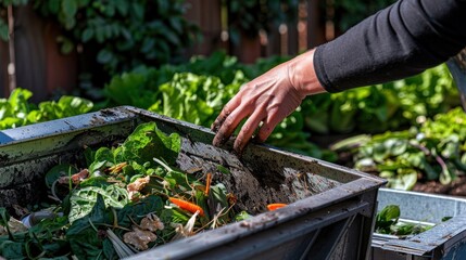 Canvas Print - Compost bin with hand