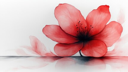 Canvas Print - A delicate red flower with soft petals on a serene background.