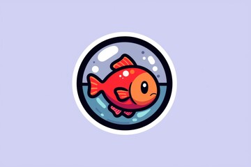 Wall Mural - Cute Cartoon Fish Illustration in a Circle