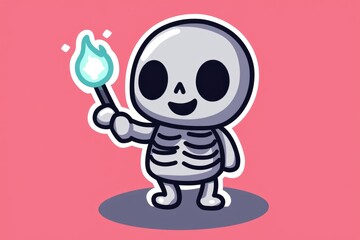 Sticker - Cute Cartoon Skeleton Holding a Torch