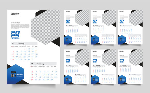 12-month 2025 Calendar Horizontal vector design template. modern and simple Calendar Design 2025. Calendar for 2025 With Blue color