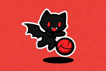 Sticker - Cute Cartoon Vampire Bat Playing With a Ball