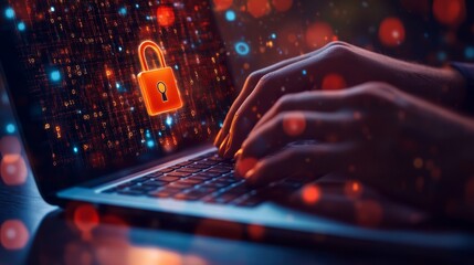 Poster - A skilled cybersecurity expert analyzes data protection measures remotely, highlighting the essential role of cloud computing and advanced technologies in enhancing security protocols