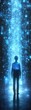 © Puckung - A silhouette of a person surrounded by a cascade of glowing blue particles, creating a mesmerizing visual experience.