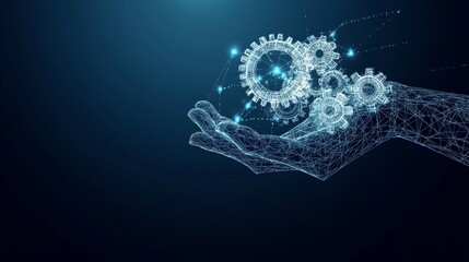 Poster - Using wireframes, this futuristic image represents technical support for software development.