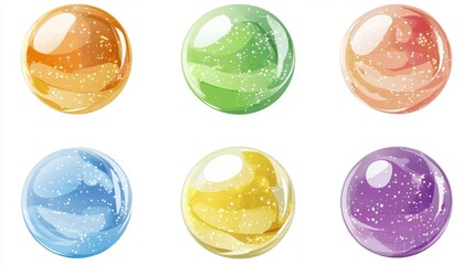 Poster - An illustration of round 3D circle web buttons in blue, green, red, and yellow, isolated on a white background.