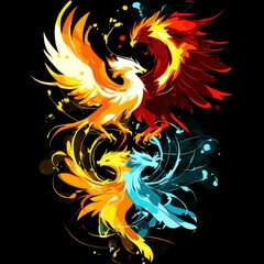 Wall Mural - Three Phoenixes in Flight