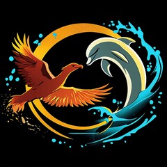 Wall Mural - Phoenix and Dolphin Yin Yang Symbol