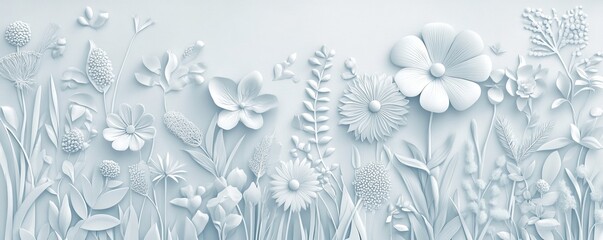 Poster - In close-up, white background with wild grass and flowers