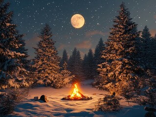 Wall Mural - christmas night landscape