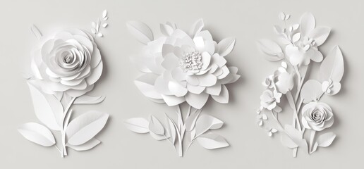 Wall Mural - There are black silhouettes of flowers against a white background.