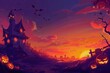 © boler - A Haunted House with Jack-O-Lanterns at Sunset
