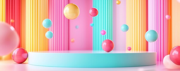 Sticker - Abstract Background with Colorful Spheres and Podium.