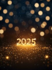 Flat bokeh New Year 2025 background with soft glowing lights.