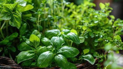 Wall Mural - Fresh Green Herbs in a Basket