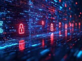Poster - Digital background featuring red and blue padlock icon