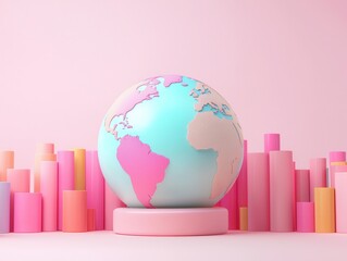 Poster - Earth Egg on Pastel Pink Background.