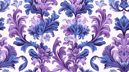 Wall Mural - Floral seamless pattern featuring baroque and damask designs in violet and blue