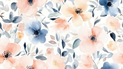 Wall Mural - Seamless watercolor pattern featuring delicate flowers perfect for textiles and design