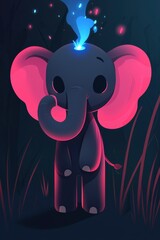 Sticker - Cute Cartoon Elephant with Magical Glow