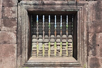 The ancient design window of Vat Phou Champasak, Laos