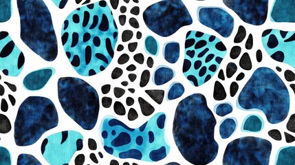 Wall Mural - Seamless pattern featuring white retro acrylic style indigo texture animal print design blue decorative print and turquoise animal print patch