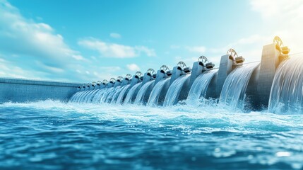 A large body of water with a series of waterfalls