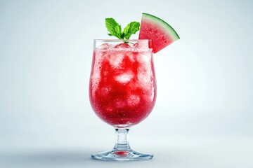 Wall Mural - Glassware of fresh watermelon cocktail on white background