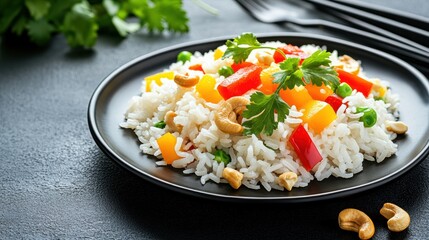 Wall Mural - Colorful Vegetable Rice Salad with Fresh Herbs