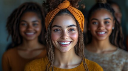 Poster - Smiling group of multiethnic people, reflecting happiness and diverse backgrounds.