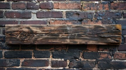 Wall Mural - Weathered Wooden Plank on Brick Wall