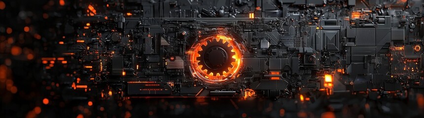 Interface with glowing elements. High-tech design background featuring intricate details and vibrant illumination.