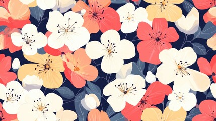 Wall Mural - Floral seamless pattern on a multicolored background Illustration of blossoms