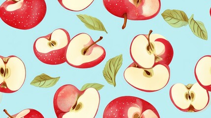 Wall Mural - Seamless pattern featuring apples Food themed background Summer inspiration Continuous print texture Fabric swatch raster version