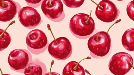 Seamless pattern of adorable cherries ideal for textiles wrapping and wallpaper Background featuring sweet ripe cherries