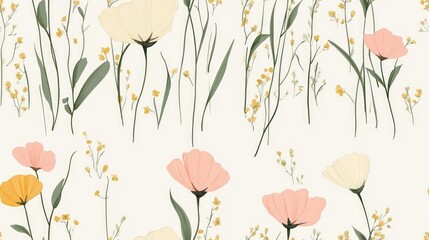 Spring botanical illustration of blooming hand drawn flowers suitable for fashion fabric textiles wallpaper banners covers prints posters web design wrapping paper and greeting or invitation cards