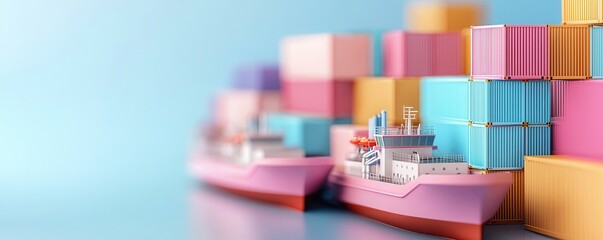 Canvas Print - Colorful Cargo Ship and Containers.