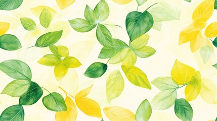 Sticker - Delicate pattern of leaves and petals from garden plants in vibrant green and lemon hues suitable for paper fabric or organic products