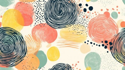 Sticker - Seamless circular pattern featuring a striped motif doodles spots and waves with ample copy space Hand drawn