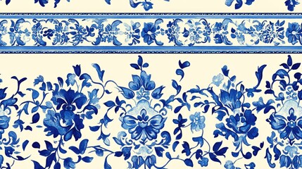 Wall Mural - Hand drawn arabesque design featuring blue boho chic elements perfect for summer Textile ready print suitable for swimwear wallpaper and wrapping complemented by an intricate oriental border