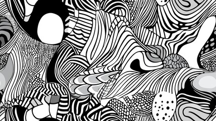 Wall Mural - Line art design featuring abstract shapes and intricate patterns