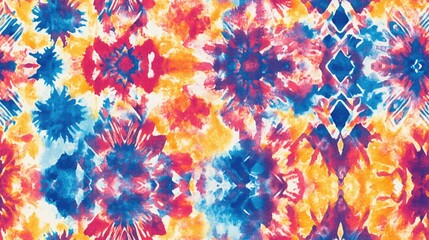 Sticker - Original tie dye design featuring a spotted watercolor seamless print Vibrant fabric pattern with geometric optical texture and colorful tribal motifs Shibori inspired fabric backdrop showcasing an