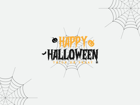 Halloween holiday festival typography design. Halloween t-shirt design template. Happy Halloween text design with bats, pumpkins, and spider on a white background. Trick and treat word. 
