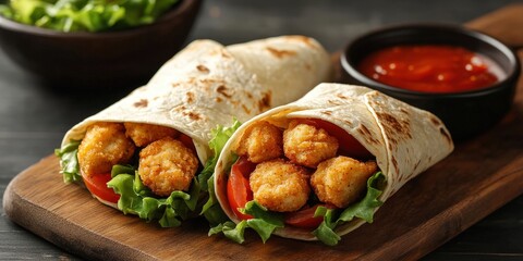 Wall Mural - Fresh Shrimp Wraps with Vegetables and Sauce