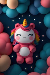 Sticker - Cute Unicorn Sleeping on Clouds with Stars