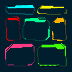 Poster - Futuristic HUD or UI elements. Sci-fi user interface text boxes, callouts. Colorful warning message frame, information boxes template. Modern game interface layout, digital style. Vector illustration