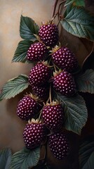 Poster - Close-Up of Ripe Blackberries on a Vine