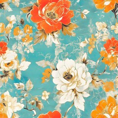 Wall Mural - seamless pattern with flowers with blue background